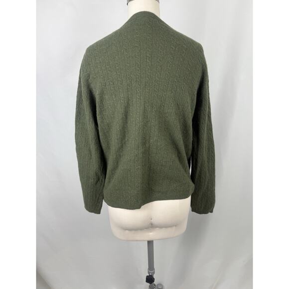 Anne Klein Sport Green Cable Knit Cardigan Sweater Merino Wool Angora Cashmere - Picture 2 of 7